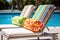poolside lounge chairs with vibrant cushions