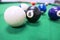 Pooltable and balls close up