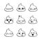 Poop emoji face icons, signs, cartoon shit