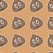 Poop seamless pattern. Vector poop on a beige background. Emotional smiling poop, flat illustration.