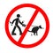 Pooping dog with smoking and drinking owner. Funny vector sign prohibiting walking the dog, drinking, smoking, taking pictures and