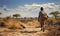 poor african school kid at arid land, ai generative