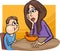 Poor eater boy with mum cartoon