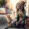 Poor and homeless rasta cat begs for money