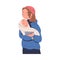 Poor Homeless Woman with Bowl and Baby in Her Arms Waiting for Free Meal Vector Illustration