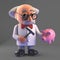 Poor mad scientist is going to smash his piggy bank, 3d illustration