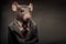 Poor mouse rat in business suit as corporate worker. Portrait with copy space mockup product placement. Generative AI