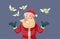 Poor Santa Claus Looking at Money Flying Vector Cartoon Illustration