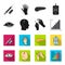 Poor vision, headache, glucose test, insulin dependence. Diabetic set collection icons in black,flet style vector symbol