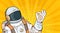 Pop art astronaut in space suit showing ok gesture