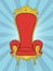Pop art background blue rays of the sun. The object of the interior, the throne of the king. Vector