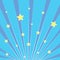 Pop art background blue. Rays of the sun, the sky with yellow stars. Imitation comics style. Vector