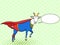Pop art background. Flies Goat Animal Dressed As Superhero With clothes Vigilante Character. Comic style, vector text