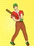 Pop art background. A man, a professional baseball player, an athlete. He hits the ball with a bat. Vector