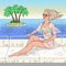 Pop Art Beautiful Woman Relaxing on Yacht Cruise. Beach Vacation