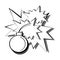 Pop art black and white detonation of a bomb with sparks and flashes from explosions. Cartoon comic book illustration