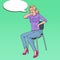 Pop Art Blonde Woman Suffering from Backache. Girl Feeling Unhealthy Sitting on the Chair