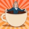 Pop Art Business Woman Relaxing in Coffee Cup