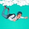 Pop Art Businessman Flying with Parachute. Happy Man Parachutist. Skydiver in the Air