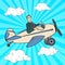 Pop Art Businessman Riding Retro Airplane