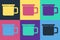 Pop art Camping metal mug icon isolated on color background. Vector