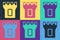 Pop art Castle tower icon isolated on color background. Fortress sign. Vector