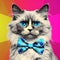 Pop Art Cat With Blue Eyes And Bow Tie: A Colorful Graphic Illustration