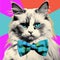 Pop Art Cat: Ragdoll With Bowtie In Andy Warhol Style