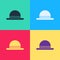 Pop art Clown hat icon isolated on color background. Bowler hat. Vector