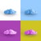 Pop art collage of 3D rendered abstract cloud form cubics isolated on colorful backgrounds