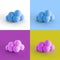 Pop art collage of 3D rendered cloud form isolated on colorful backgrounds