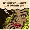 Pop art comic book doubtful wondering woman can`t tell reality from fantasy vector illustration