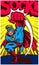 Pop art comic book superhero punching and fighting vector illustration