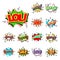 Pop art comic speech bubble boom effects vector explosion bang communication cloud fun humor illustration