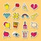 Pop art comic style, stickers fashion retro dotted background flat icons set