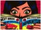 Pop art comics style excited girl reading comic book vector illustration