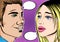 Pop art couple with speech bubbles, retro comic style vector. Man and Woman unrequited love or betrayal or crush concept