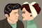 Pop art cute retro couple in comics style