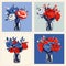 Pop Art Floral Set: Classic Still Life Compositions In Red, Blue, And White