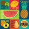 Pop Art grunge style fruit poster. Collection of retro fruits. Vintage vector set of fruits.