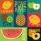 Pop Art grunge style fruit poster. Collection of retro fruits. Vintage vector set of fruits.