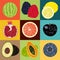 Pop Art grunge style fruit poster. Collection of retro fruits. Vintage vector set of fruits.