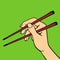 Pop art hand with sushi chopsticks vector illustration.