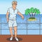 Pop Art Handsome Man Standing on Private Yacht. Tropical Beach Vacation