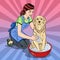 Pop Art Happy Woman Washing Their Dog