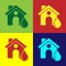 Pop art House flood icon isolated on color background. Home flooding under water. Insurance concept. Security, safety