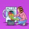 Pop Art Housewife Doing Laundry in Washing Machine