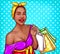 pop art illustration of a black woman holding shopping bags