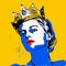 Pop Art Illustration Of A Crowned Lady In Blue And Yellow