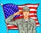 pop art illustration for a memorial day - a male soldier against an American flag